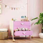 Cassettiera per bambini rosa e bianca con 3 cassetti