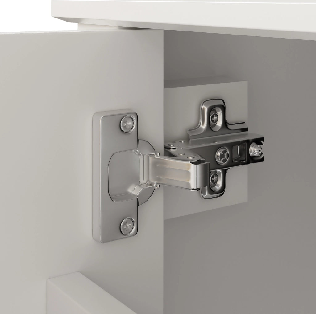 Mobile bagno bianco laccato 90x46x87 cm con lavabo in ceramica, doppia anta, 5 cassetti con ammortizzatori silenziosi e piedini in legno massello