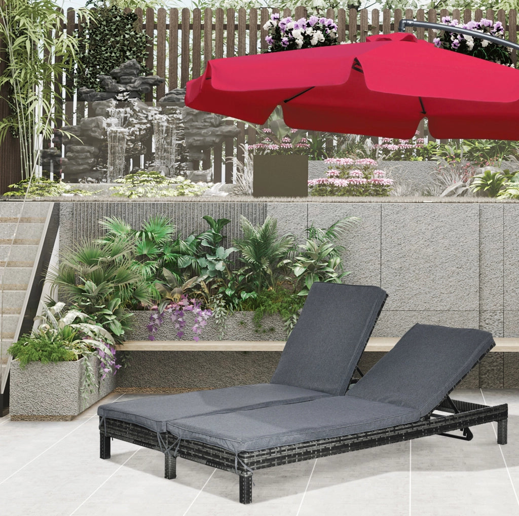 Sdraio da giardino in polyrattan per 2 persone con schienale regolabile a 5 posizioni, struttura in metallo 196x120x28 cm