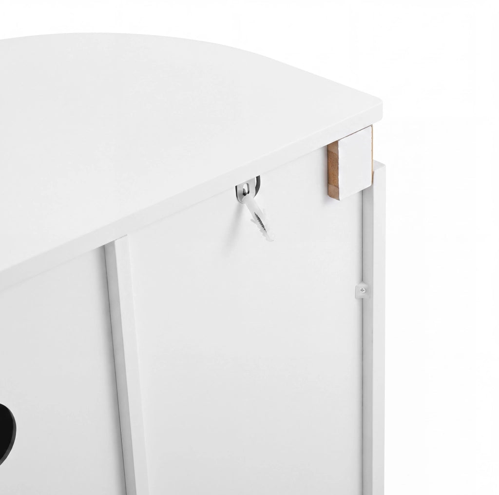 MADIA ovale 140x38x80 cm in MDF bianco con 4 ante e passacavi