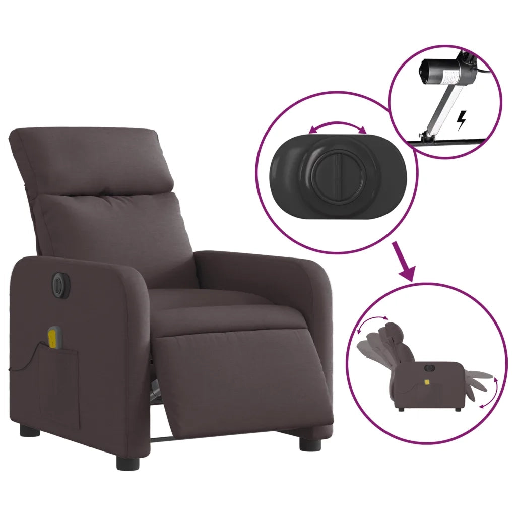 Poltrona | Sedia Relax Massaggio Reclinabile Elettrica Marrone Scuro Tessuto