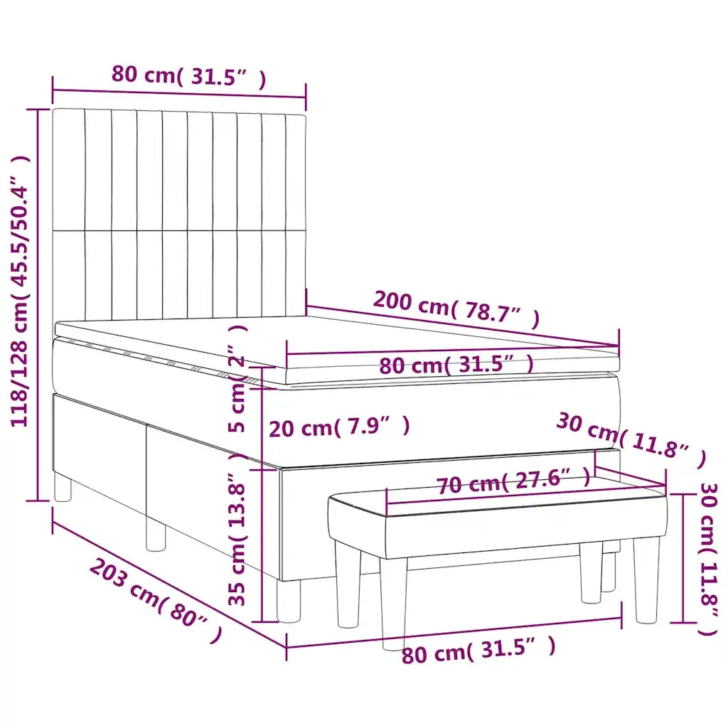 Giroletto a Molle con Materasso-Struttura Letto Nero 80x200 cm inTessuto 856022