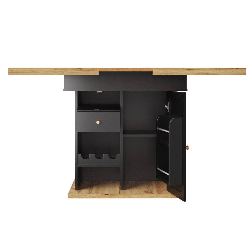Tavolo da pranzo estensibile 110-140x80x75 cm in MDF nero e naturale con contenitore