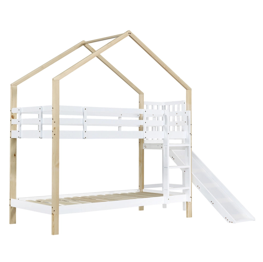 Letto a castello 90x200 cm bianco, in legno e MDF con scivolo