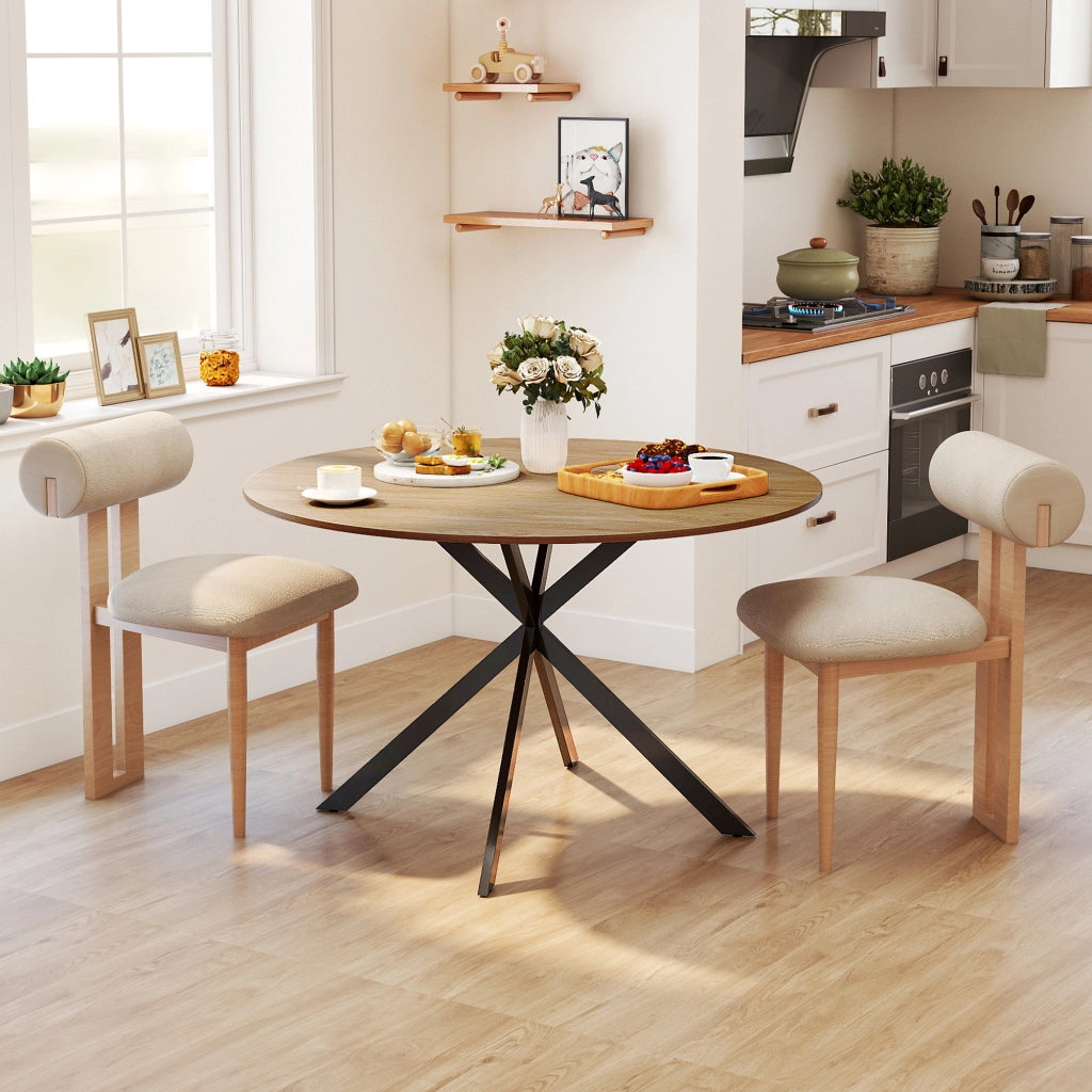 Tavolo da pranzo rotondo per 4 persone con gambe in acciaio ¨C Minimal ¨C Eiche, effetto industriale