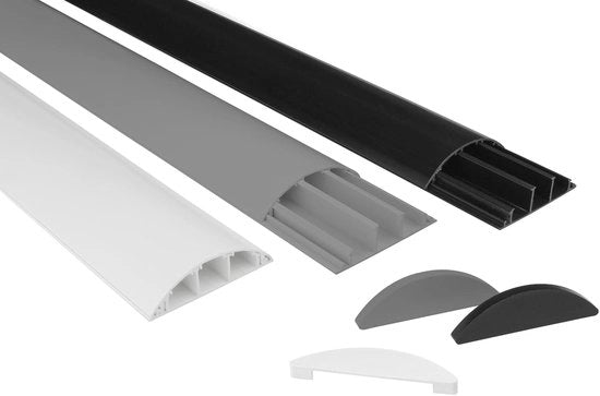Copertura cavo a forma semicircolare 68 x 18 mm - Copertura cavo per TV, Parete e Pavimento, Estremità nera