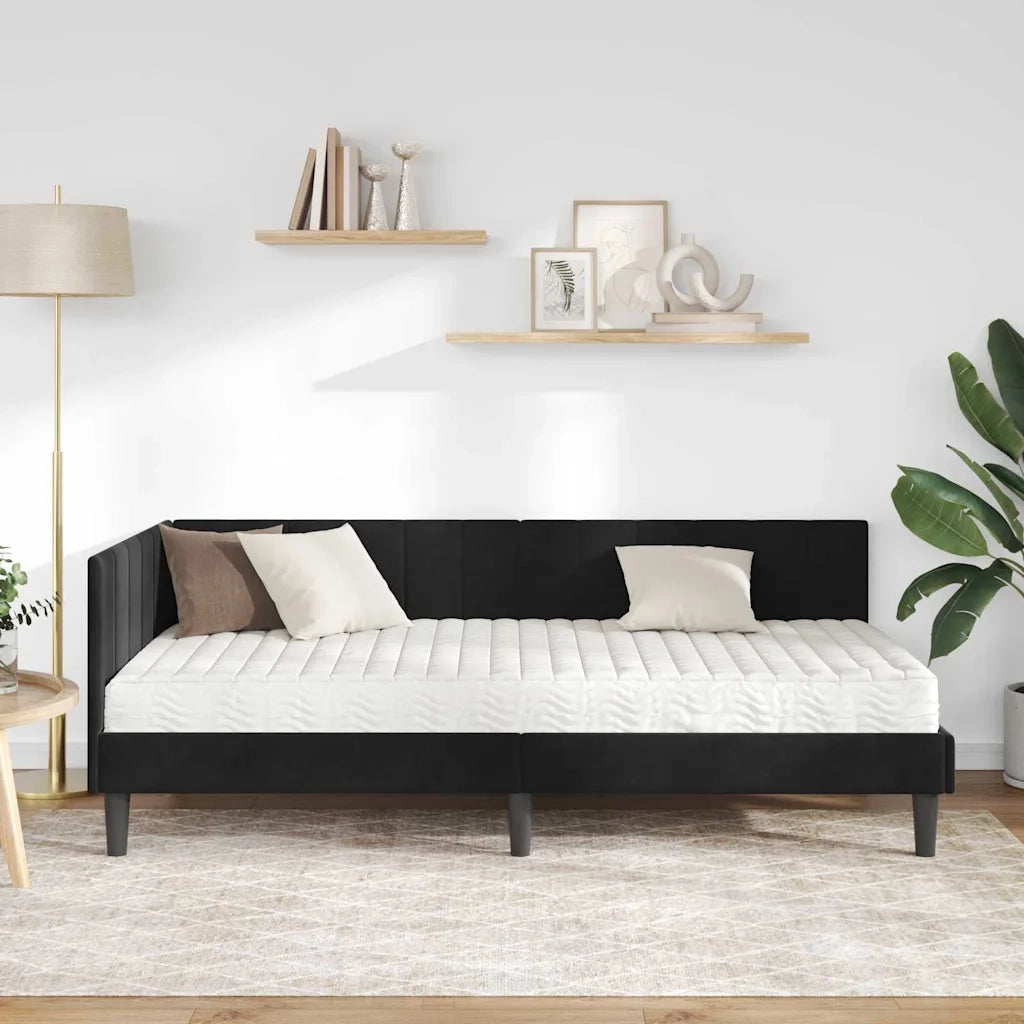 Letto singolo | Letto per adulti | Struttura Letto Angolare con Materasso 2 pcs Nero Velluto