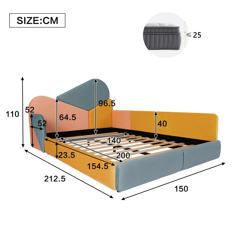 letto imbottito velluto blu multicolore 140x200 cm