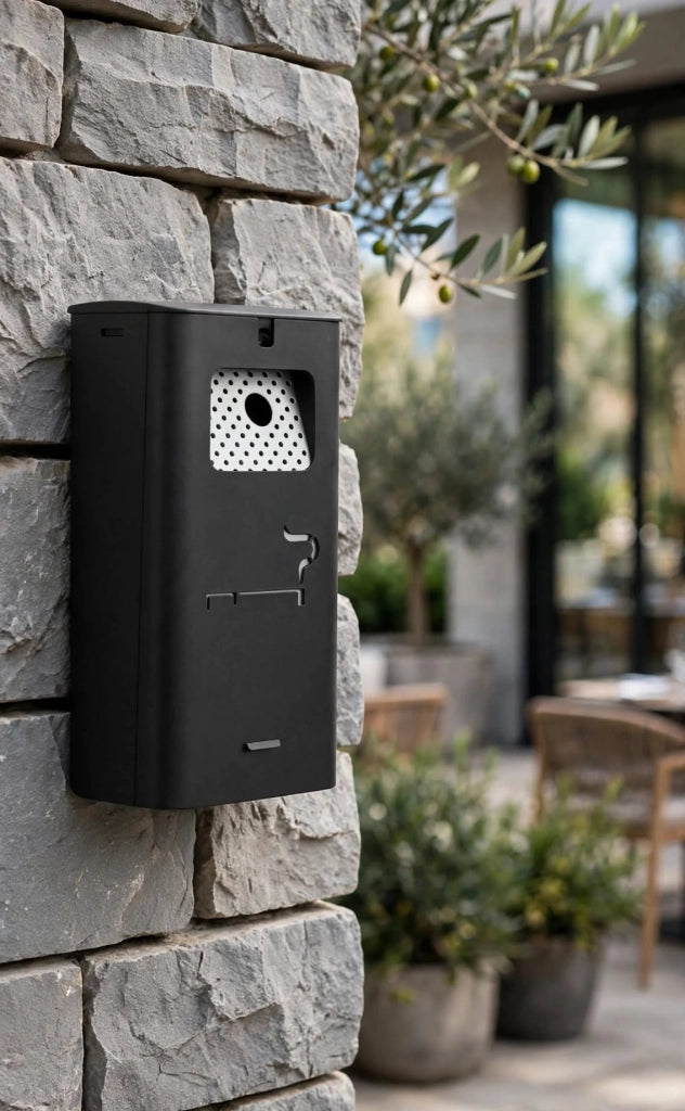 Posacenere da Muro o Parete 17,5x10,5xh34 cm In Acciaio Verniciato con Contenitore Interno Nero