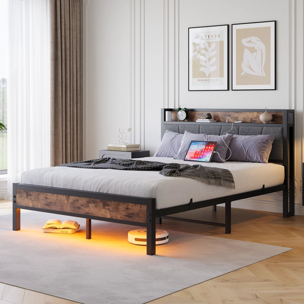 letto in mdf e metallo antico marrone 121 x 217 cm