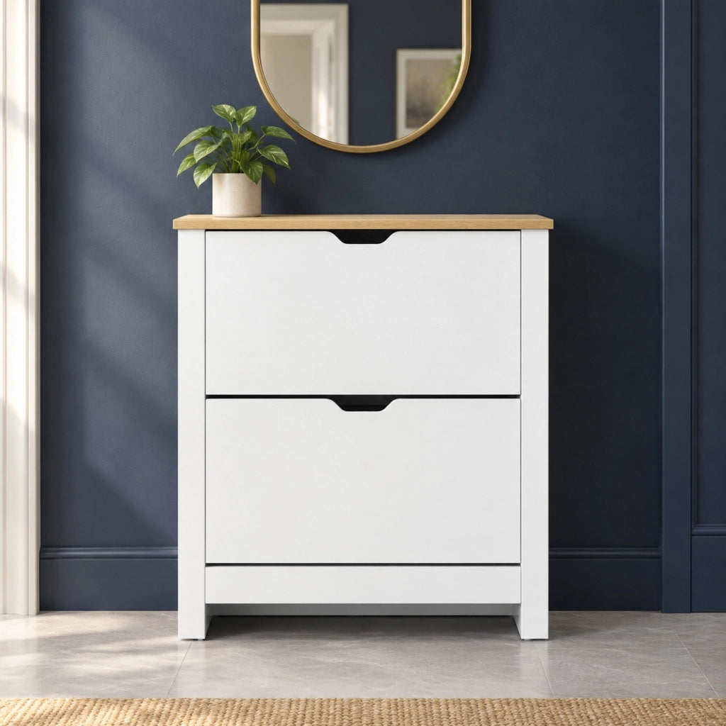 Scarpiera con 2 cassetti estraibili e ripiani interni per fino a 12 paia di scarpe bianca 72 × 26 × 80 cm