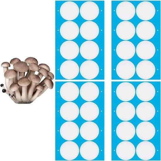 Accessori per Jarre Mason - Set di 32 pezzi con Bocca Larga - Adatto per Coltivazione Funghi - Disco Filtro Sintetico - Filtro 59mm - Stickers e Decals - Bianco - Accessori per Jarre Mason con Adesivo a Carta.