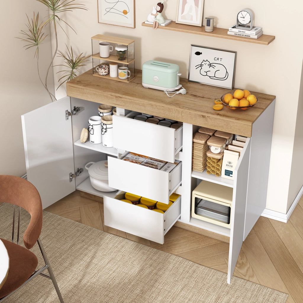 Cassettiera con 3 cassetti e 2 ante ¨C Minimal ¨C Bianco effetto rovere, legno E1, per camera e soggiorno