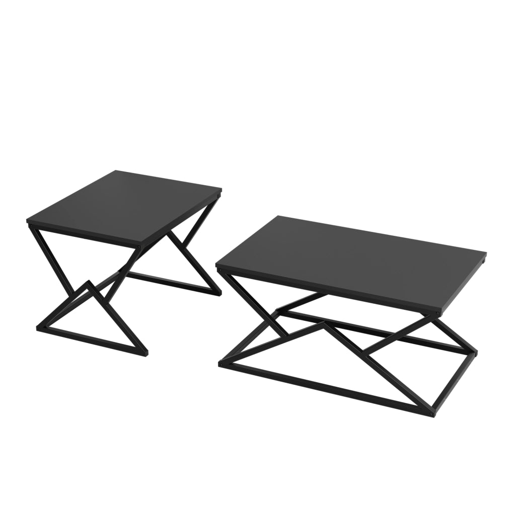 Tavolino da salotto geometrico 80 × 50 × 40 cm in ferro e truciolare nero
