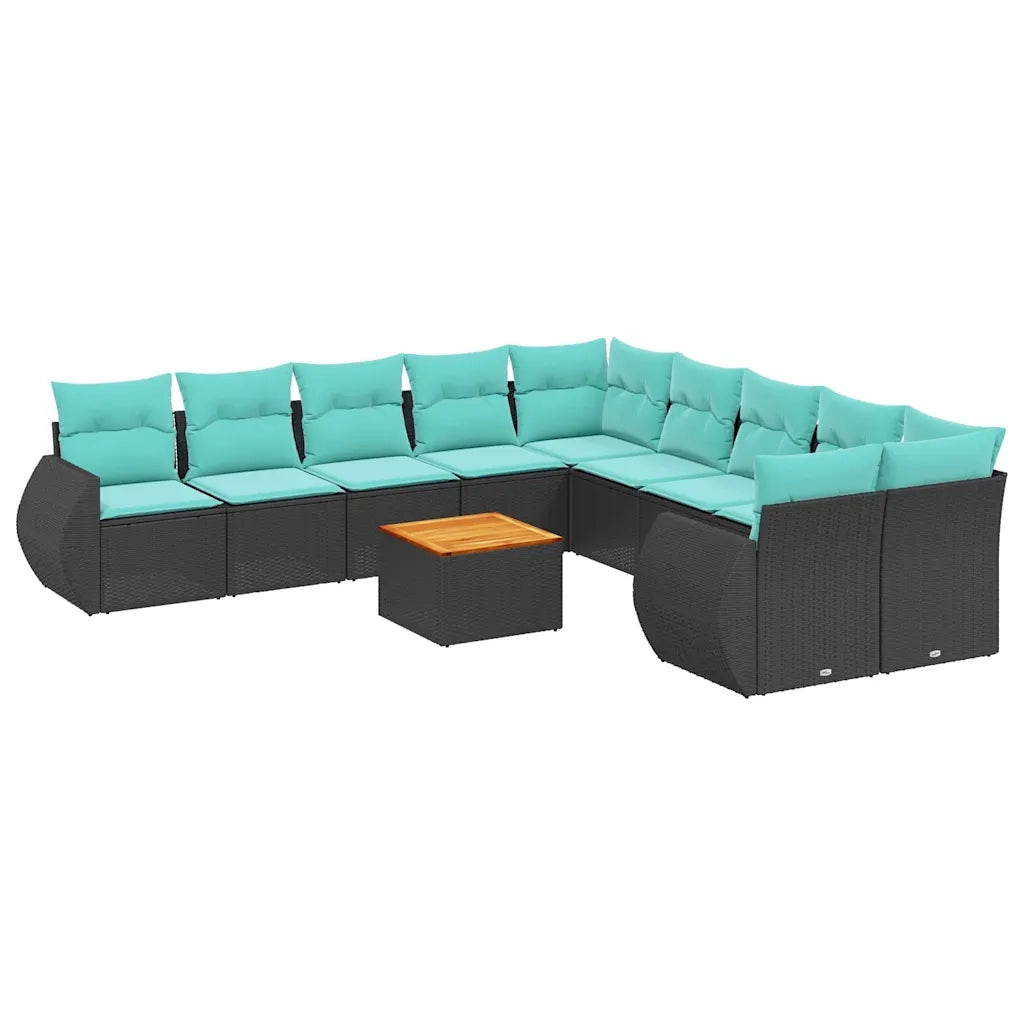 Set Divani da Giardino 11 pz con Cuscini Nero in Polyrattan 3225196