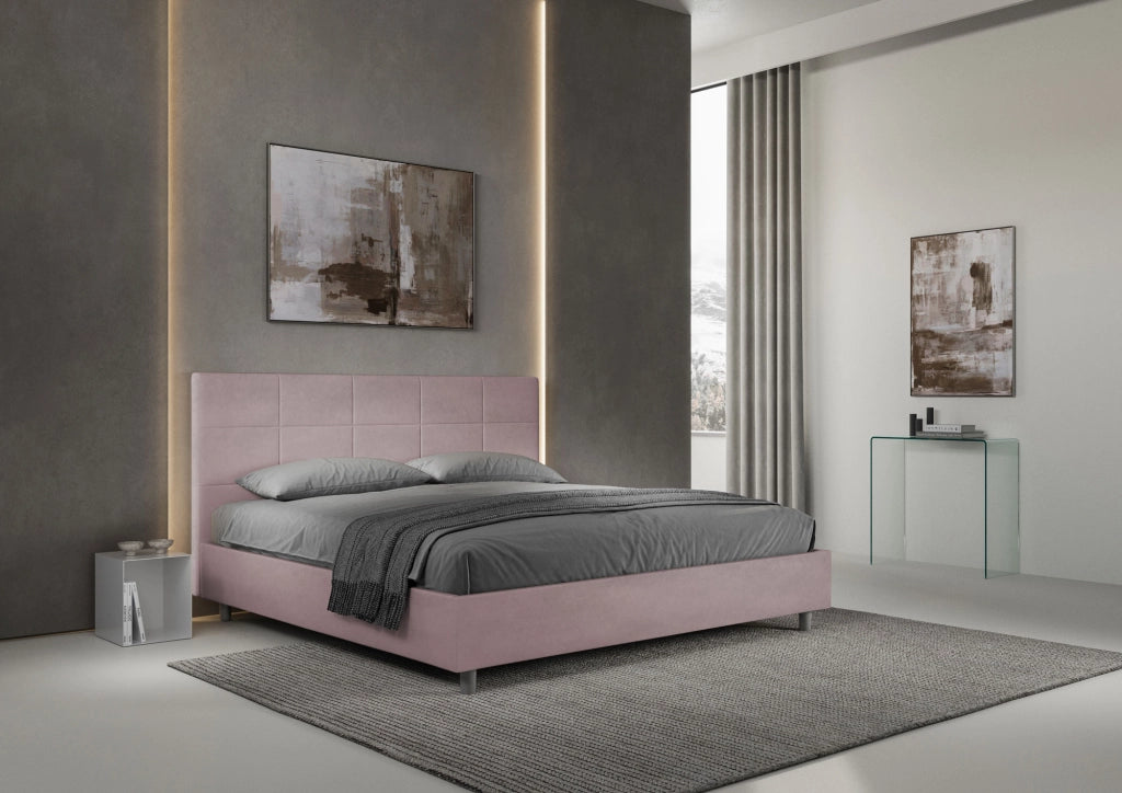 BS COM Letto matrimoniale king size senza rete imbottito 200x200 microfibra glicine