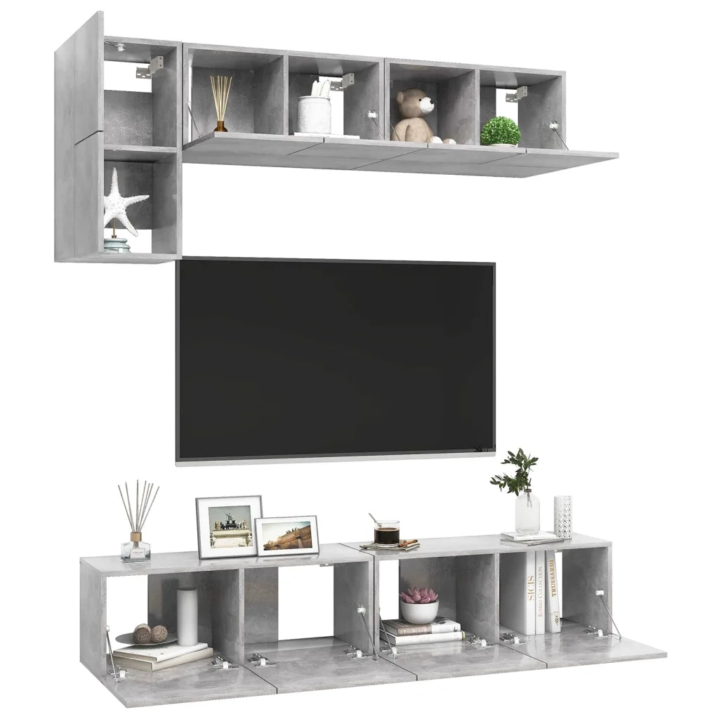 Set di Mobili Porta TV 5 pz-Set di 5 Credenza per TV Grigio Cemento in Legno Multistrato 494369