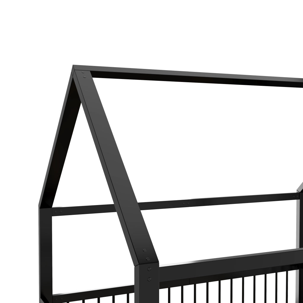 Letto a casetta 140 × 200 cm con barriera e cancelletto in metallo nero senza materasso