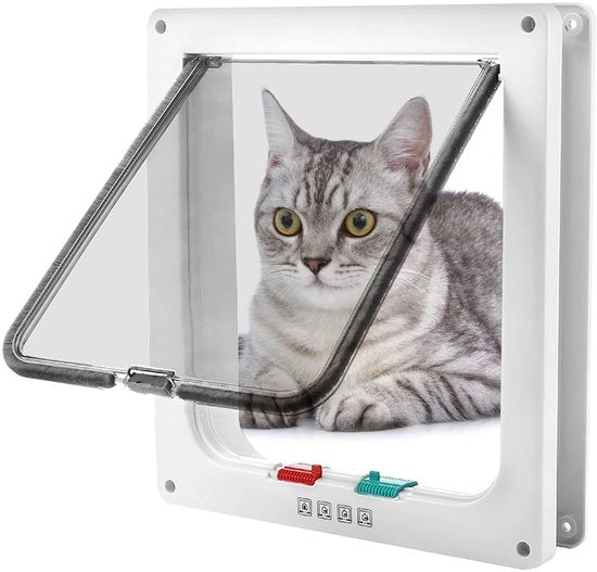 Porta per animali domestici - 4 vie magnetica - Sicura e flessibile - Bianca - Accesso per animali domestici - Ideale per gatti e cani - Dimensione M