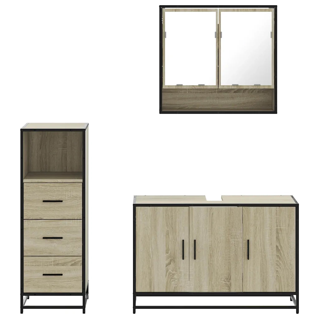 Set Mobili da Bagno | Armadio da bagno 3 pz Rovere Sonoma in Legno Multistrato