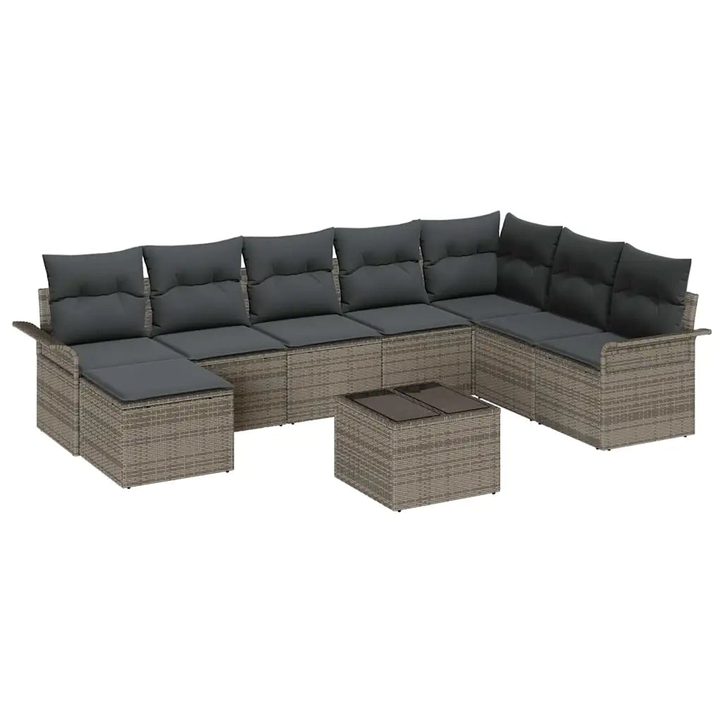 Set Divano da Giardino con cuscino 9 pcs Nero Poly Rattan