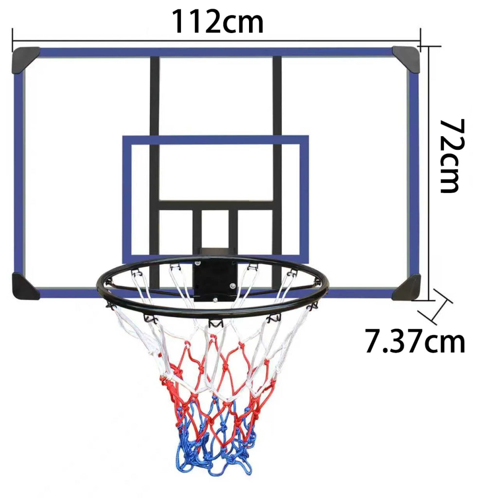Canestro da basket a muro con tabellone infrangibile e anello, 112x72 cm, per interni ed esterni