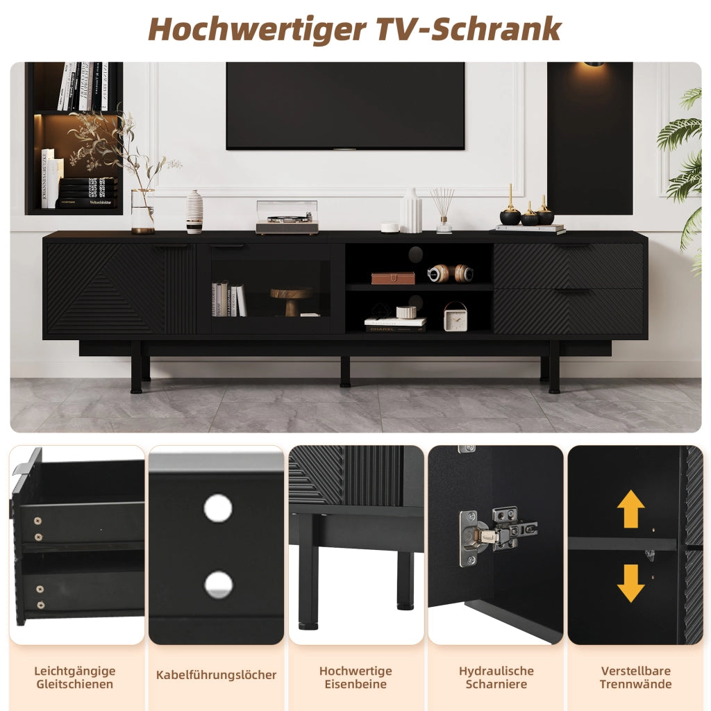 MOBILE TV 200x40x50,5 cm Nero in Truciolare con 2 ante e 2 cassetti