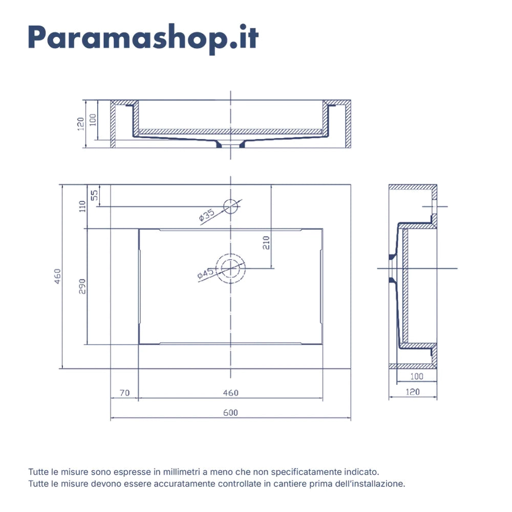 Lavabo sospeso in hpl 60cm effetto cemento | Baikal