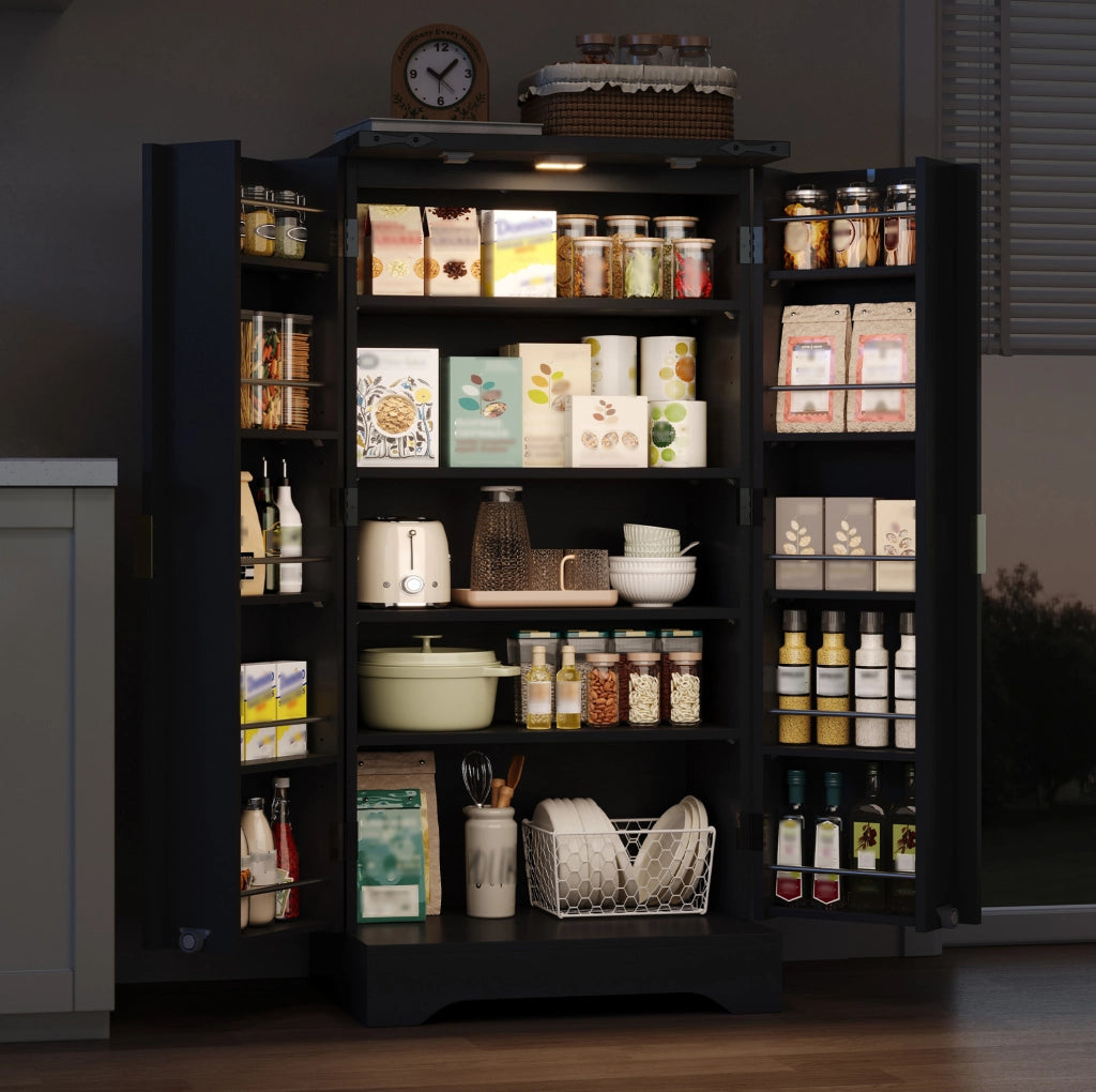 Mobile da cucina 120x60;5x40 cm con LED a sensore e ripiani regolabili; nero