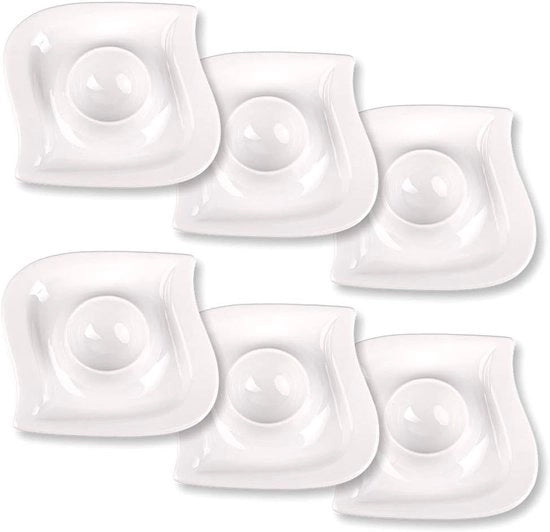 Egg-shaped ceramic decorations - 6 pieces - white