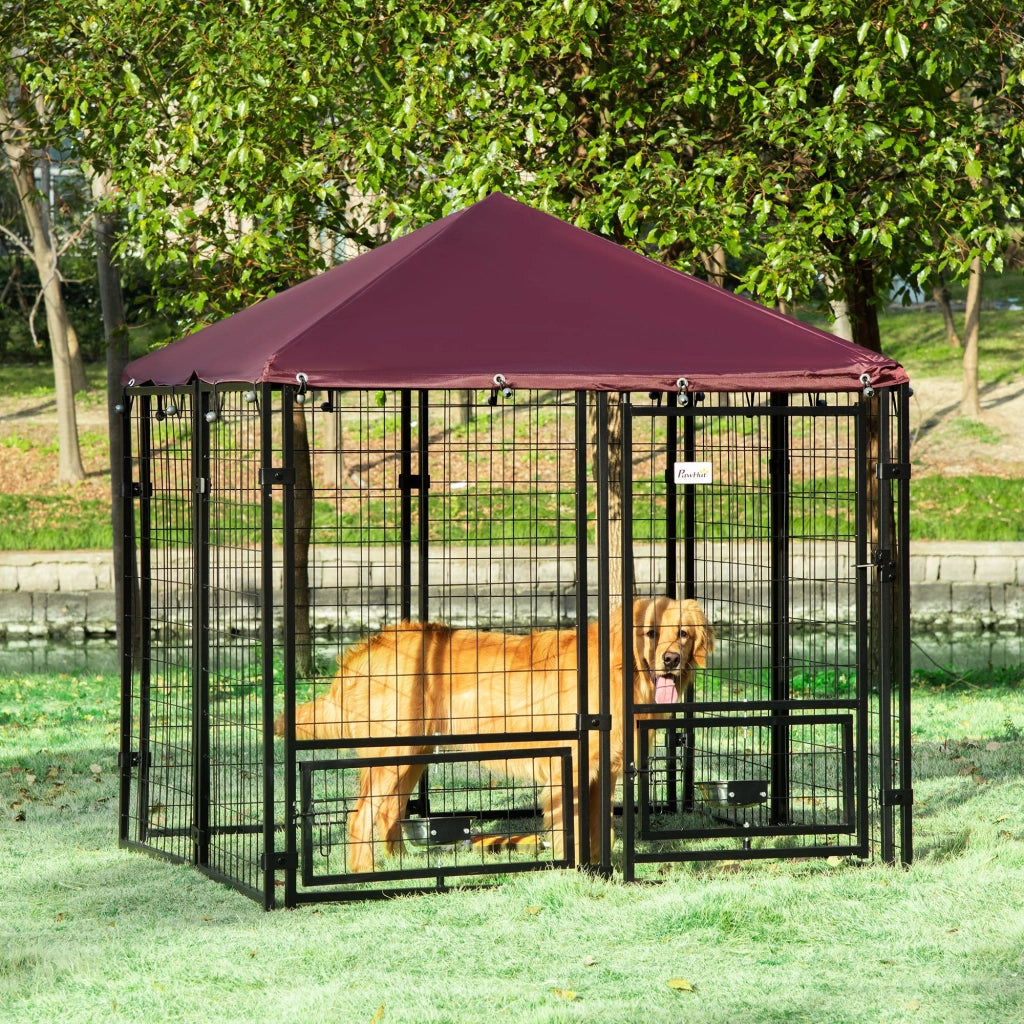 Recinto per Cani da Esterno ¨C Minimal ¨C Nero e Rosso, Acciaio