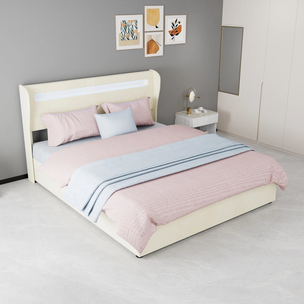 Letto matrimoniale 160 × 200 cm 2 posti con LED regolabile e testiera regolabile, senza materasso, beige