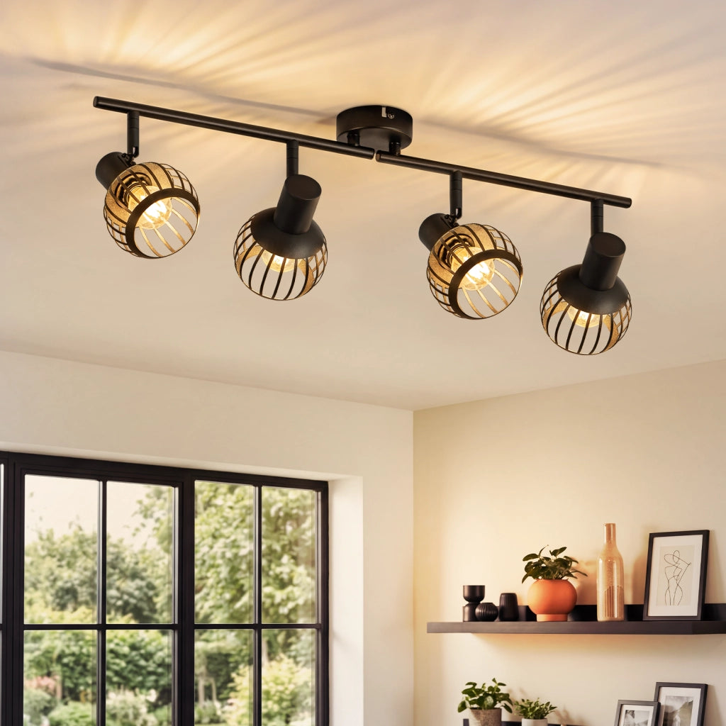 ZMH Faretto da soffitto 4 Luci Vintage Nero E14 per Soggiorno Corridoio senza lampadine