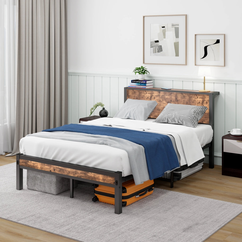 Giroletto Singolo in Metallo con Testiera Contenitore ¨C MINIMAL ¨C Marrone Vintage 120x200