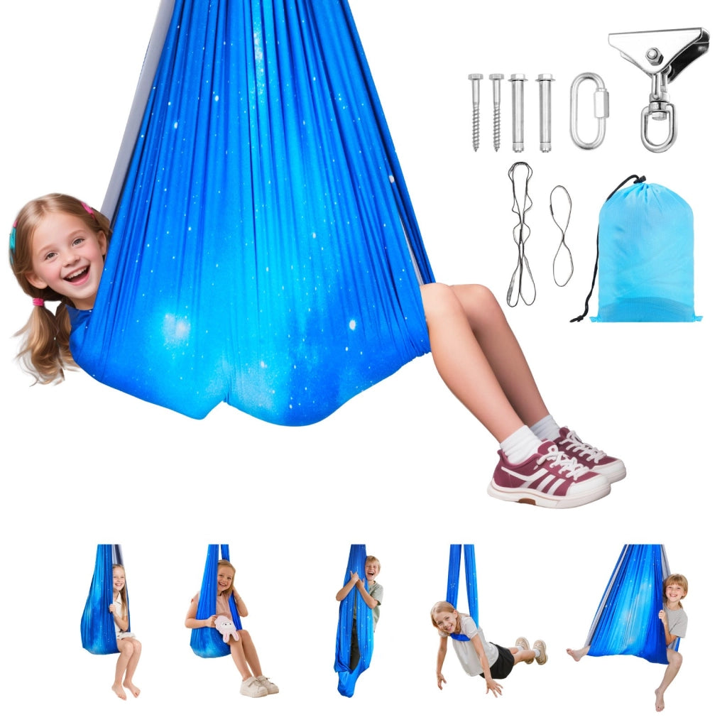 SS-RY-03 Amaca per Yoga Aereo in Tessuto a Doppio Strato Azzurro, Altalena Sospesa Rotante 360 Gradi, Portata 136,07 kg, 1500x1500 mm