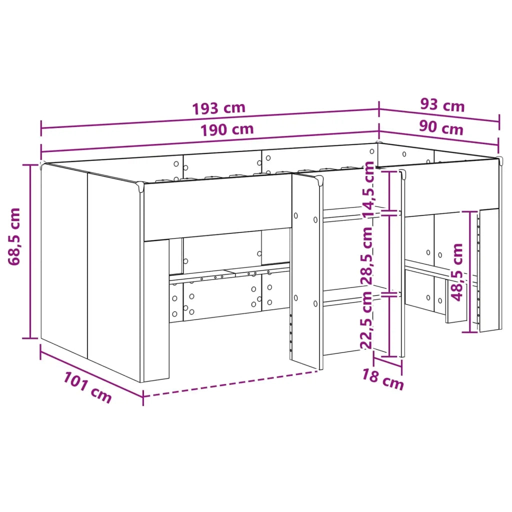 Letto Alto per Bambini Sonoma grigio 90 x 190 cm 3422584