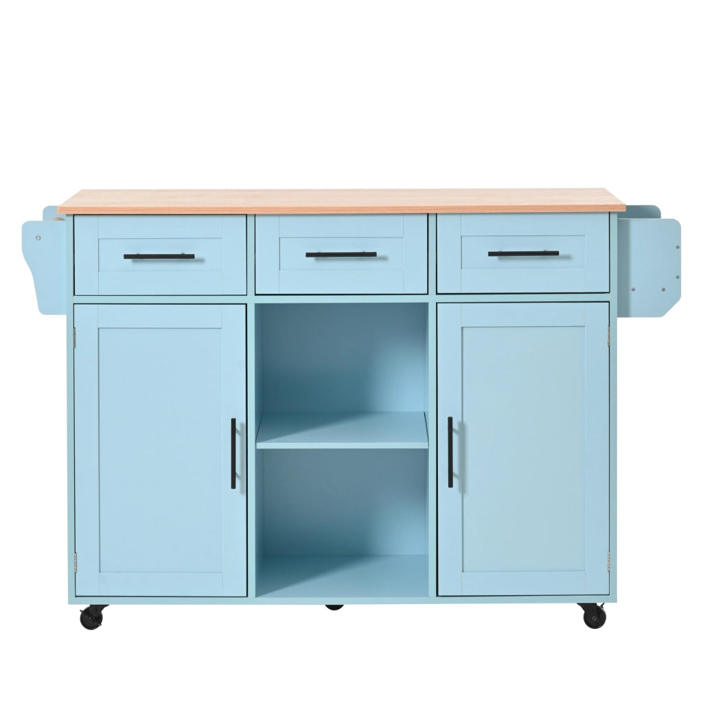 Carrello da cucina con piano pieghevole; 3 cassetti e ripiani regolabili; MDF blu 139 × 46(71) × 91.5 cm