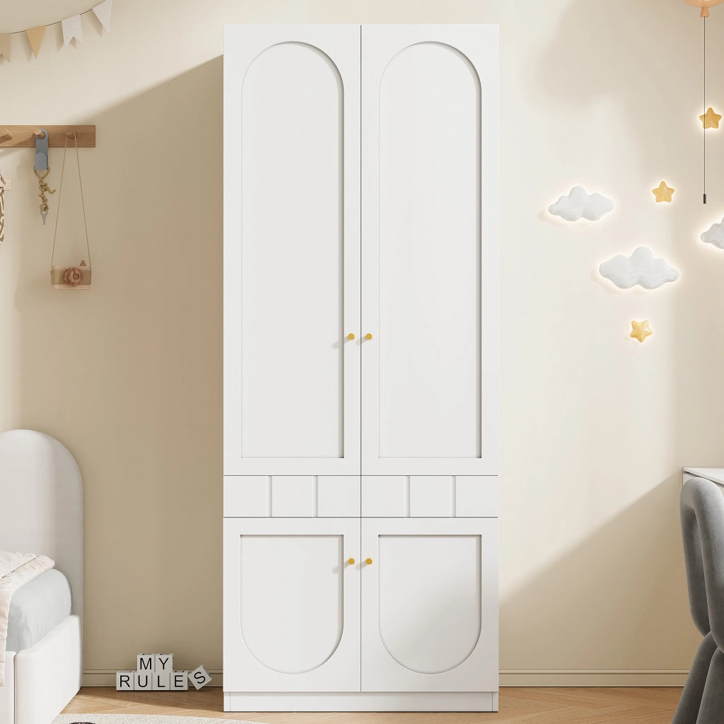 Armadio guardaroba a 2 ante con cassetti a pressione e ripiani fissi, per camera da letto, in MDF bianco, 80 × 50 × 200 cm