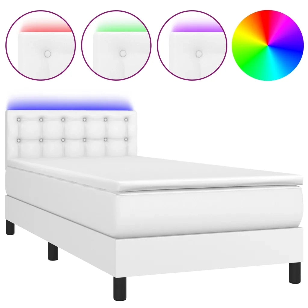 Giroletto Molle con Materasso e LED-Struttura Letto Bianco 80x200 cm Similpelle 811800