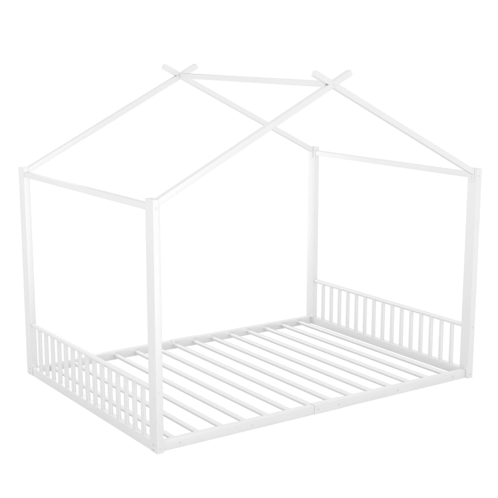 Letto a casetta 140 × 200 cm in metallo bianco con struttura superiore nera senza materasso