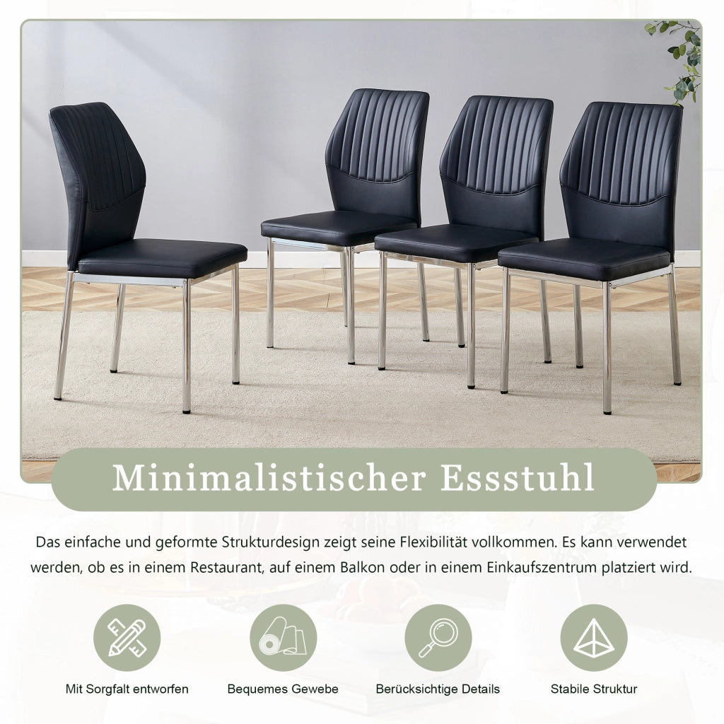 SEDIA da pranzo Set da 4 pezzi 93 cm Nero/Argento in PU e metallo