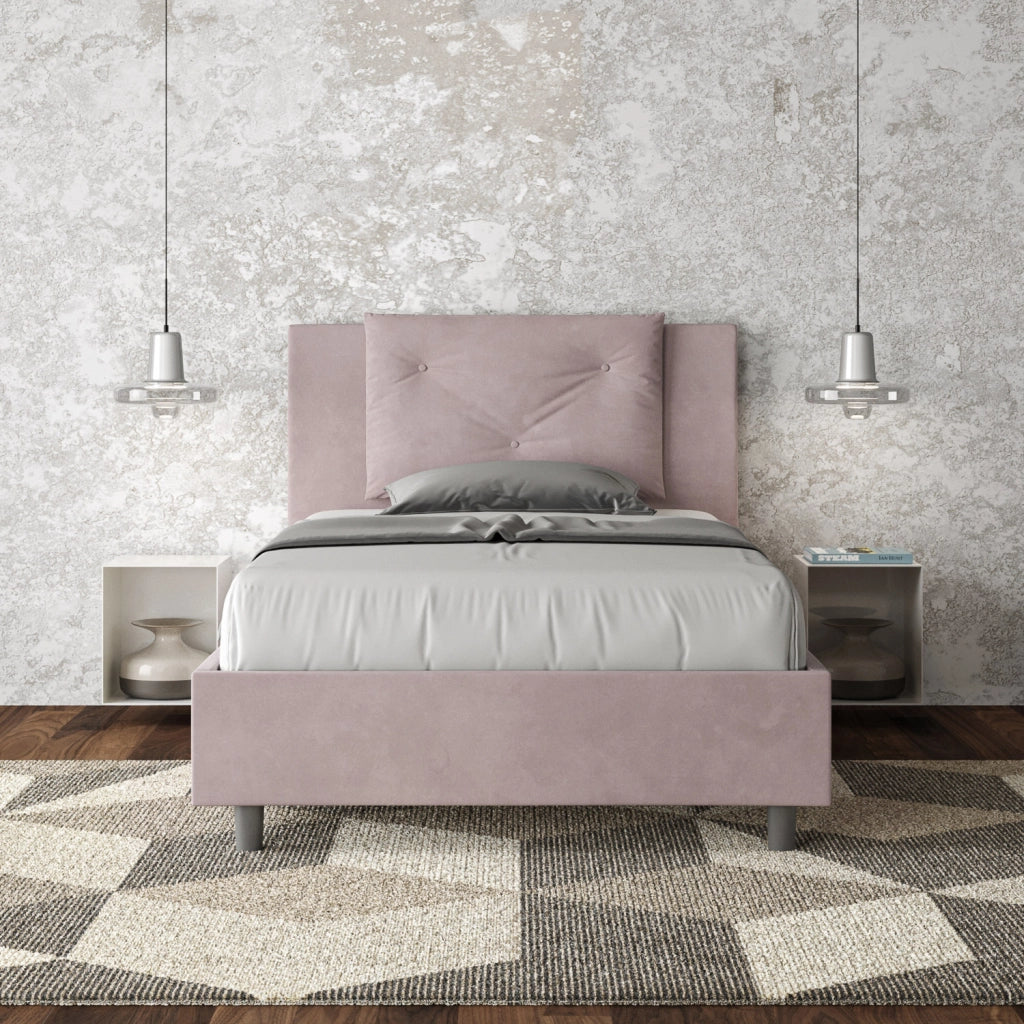 BS COM Letto una piazza e mezza con rete imbottito 110x210 microfibra glicine