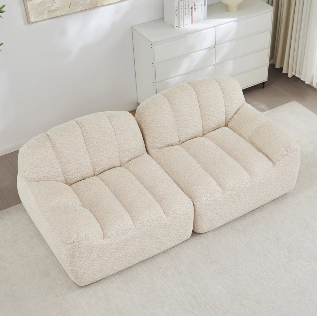 Divano modulare a 2 posti senza struttura, forma a conchiglia, cuscini profondi, beige chiaro