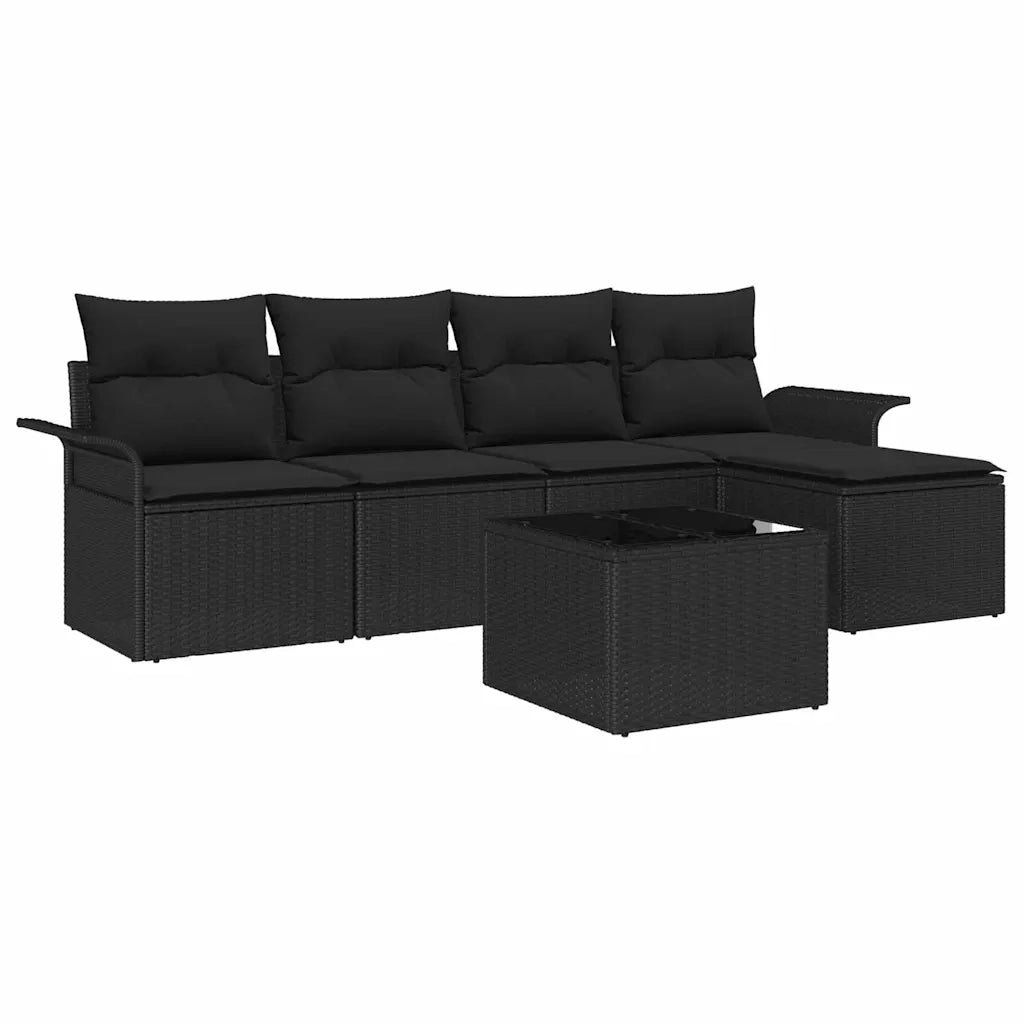 Set Divano da Giardino con cuscino 6 pcs Nero polyrattan
