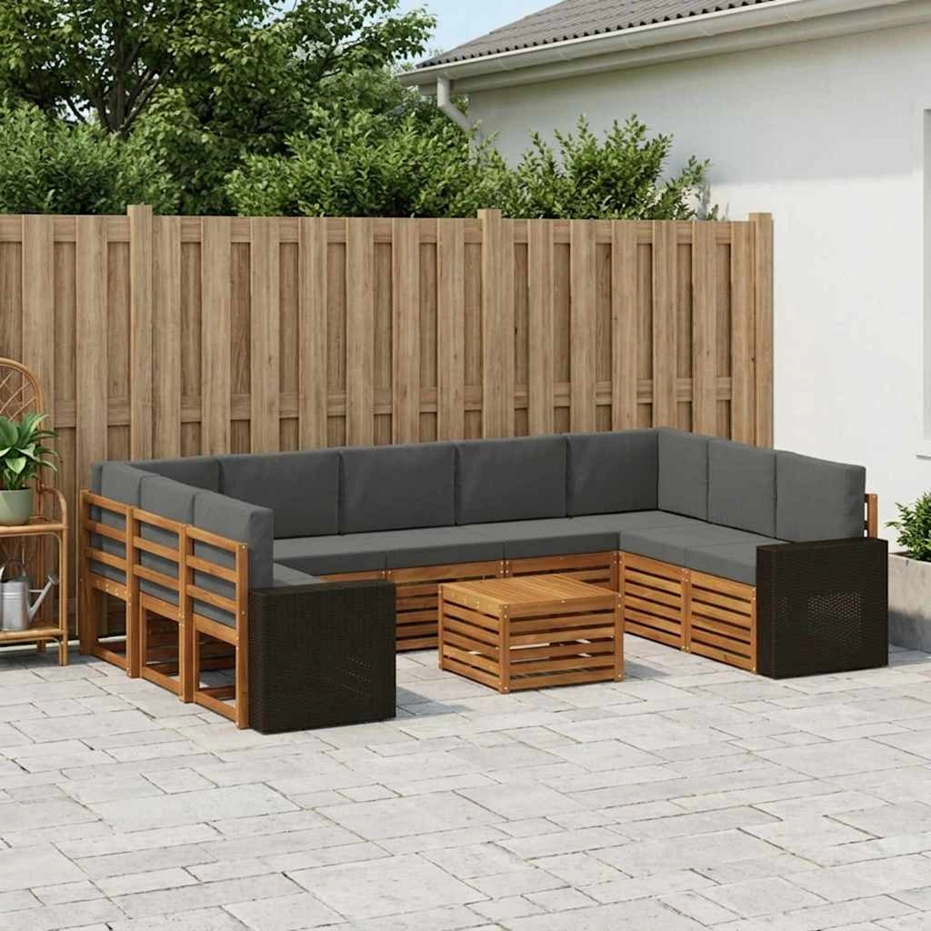 Set di divani da esterno 10 pz Naturale e Antracite Poliestere 3384873