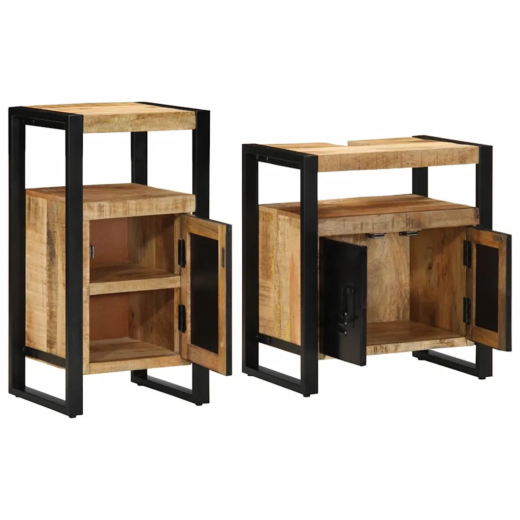 Set di mobili per il bagno 2 pcs Legno di mango grezzo e solido