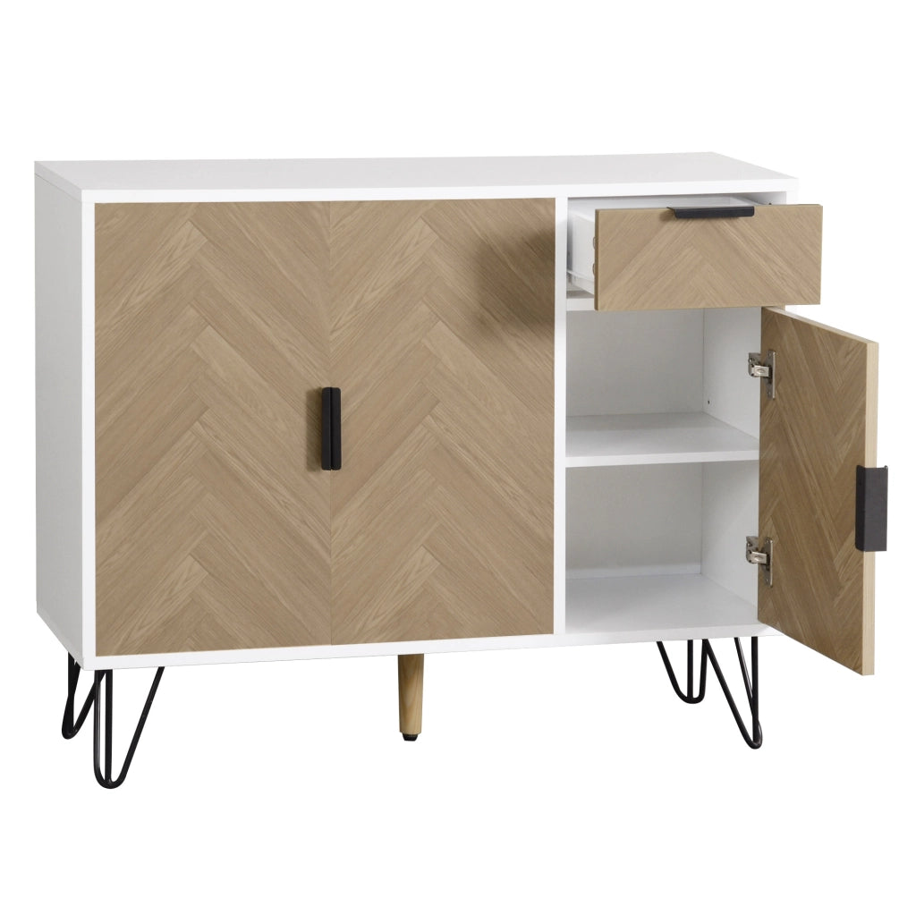 Credenza moderna bianca e effetto legno con 3 ante e cassetto