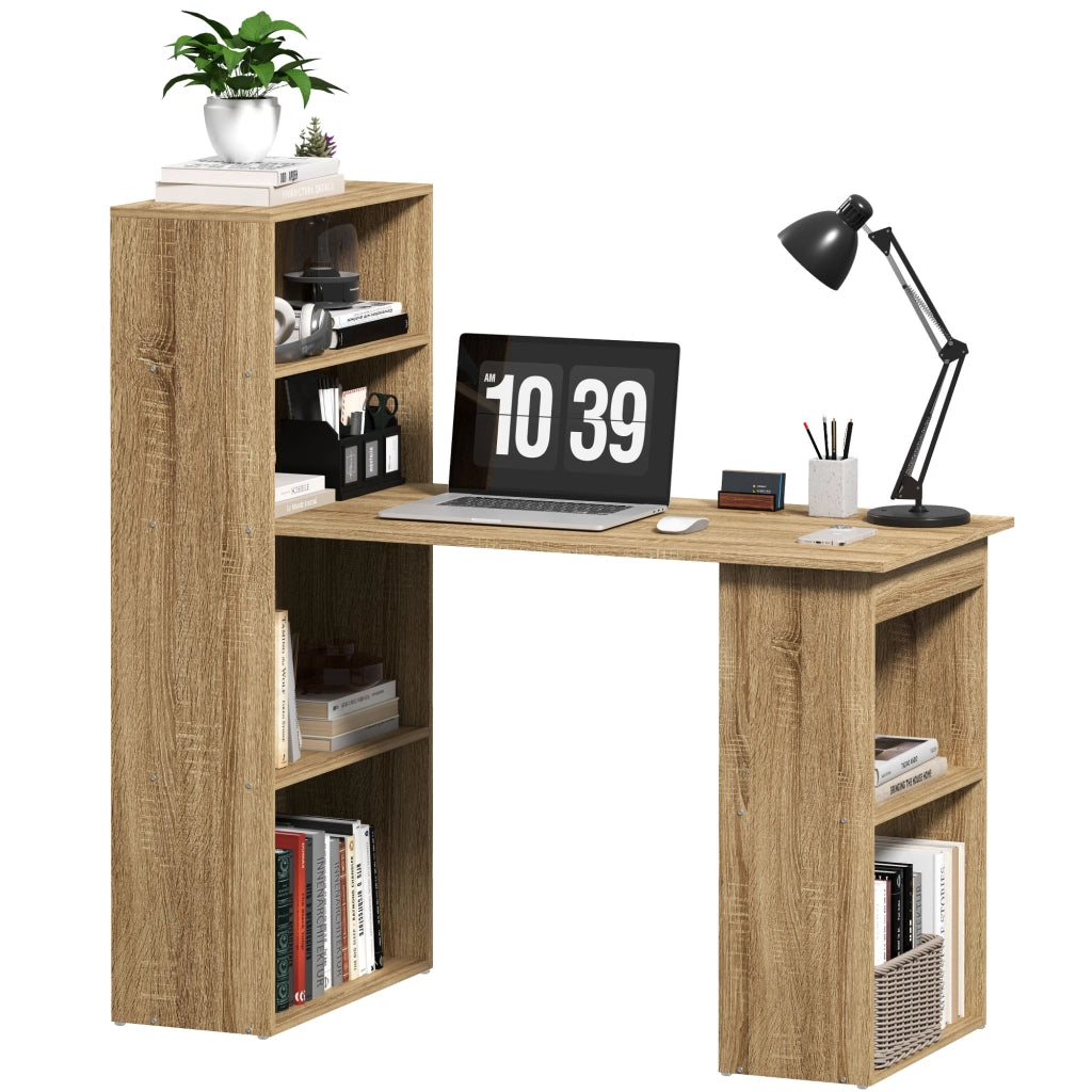 Scrivania angolare con libreria ¨C Xylo ¨C legno rovere, ripiani multipli per computer e stoccaggio