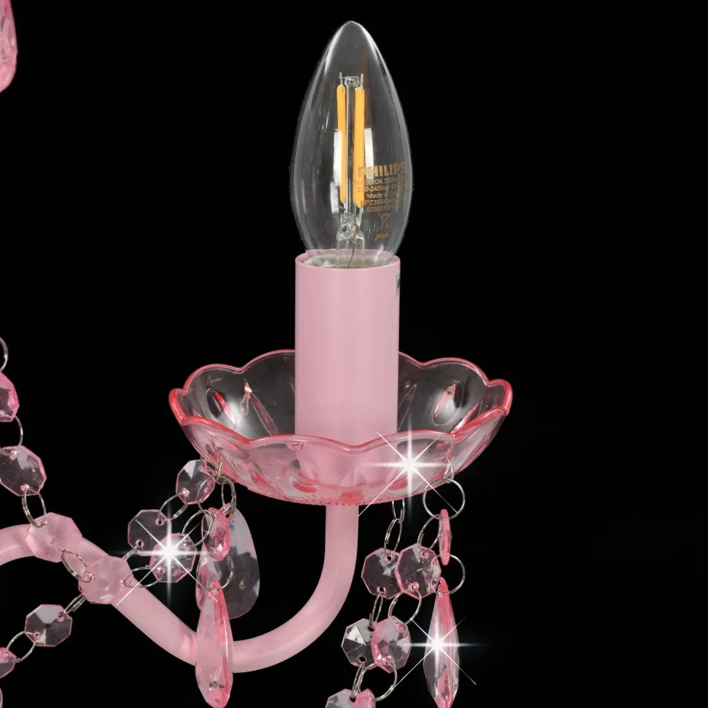 Lampadario con Perline Rosa Tondo 3 E14 281598