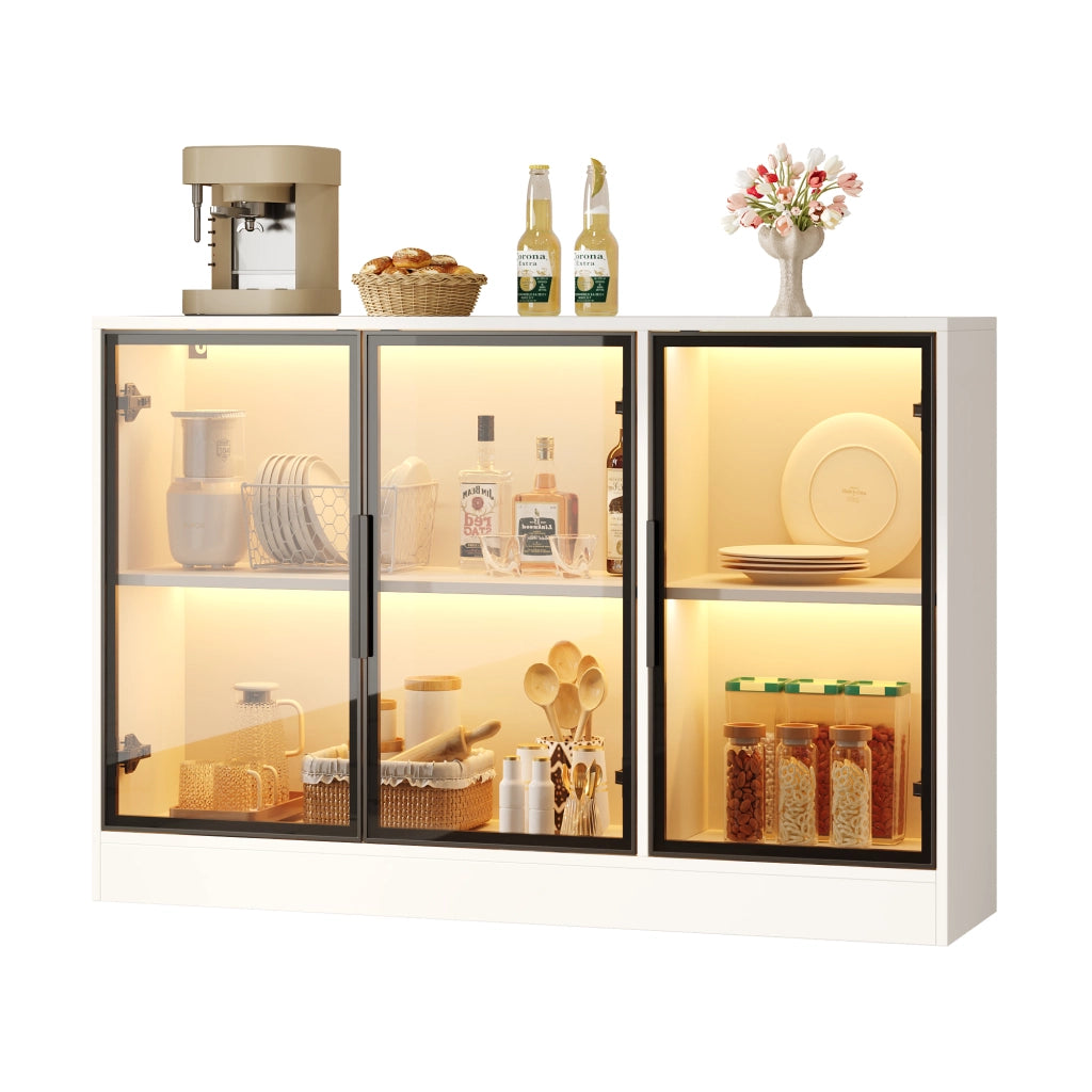 Vetrina con ripiani e strisce LED - per soggiorno - in truciolato - 120×30×73 cm - bianco